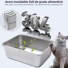 Arenero para Gato Inoxidable 60 * 40 * 15cm Arenero Acero Inoxidable Lado AltoCaja de Arena para Gatos Grande para Gato Perro Conejo con Antiadherentes Sin Olor Fáciles de Limpiar - Plateado - Ver 4