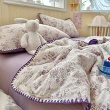 1pc Floral Lace Trim Summer Quilt/Comforter, Soft & Comfortable Pastoral Style Design, Suitable For Dorm, Bedroom, Apartment, Spring & Summer, Pillow Case Not Included - Mauve Purple - View 2