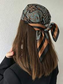 1pc 27.56-Inch Imitation Silk Printed Square Scarf, 70cm, Fashionable, Breathable And Multi-Functional Hair Band, Silk Scarf, Neckerchief, Bag Strap And Accessory, - Multicolor - View 6
