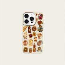 Phone Case: Collection Of Patterns With Hand-Drawn Food Illustrations, Compatible With IPhone 16 Pro Max/15 Pro Max/14/16 Plus/15/13 Pro/12/11, Simple, Fashionable, Drop-Proof, And Aesthetically  TPU Protective Case - أبيض - مشاهدة 3