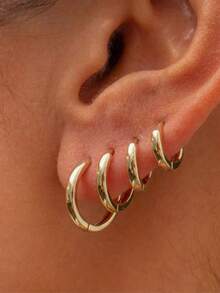 OBOVAY 4 Pairs Women's & Men's Classic Smooth Copper Hoop Earrings, Small Hoop Earrings Set, Infinity Symbol Earrings - Yellow Gold - View 7