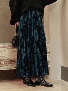 -Less Falda de terciopelo elegante para mujer, casual de negocios para otoño/invierno - Azul - Ver 3