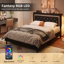 Bed Frame With LED Lights, Queen Bed Frame With Storage And  Diamond Tufted Headboard, Wooden Slats Support, No Box Spring Needed, Easy Assembly, Bedroom Deccor, Bedroom Furniture, Twin/ Full/ Queen/ King, White/ Pink / Black (USB LED Strip) - màu đen - Xem 2