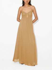 Vestido largo verano tirante cuello U amplio estilo vacaciones mujer 2026 - Caqui - Ver 2