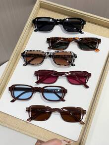 6pcs Fashion Plastic Square Small Frame Fashion Glasses, Suitable For Beach Party, Camping, Street Photography, Music Festivals, And An Ideal Accessory For Summer Beach Vacation, Outdoor Activities, Travel, Back To School, College Style, And Campus Looks. - 6pcs Black, Grey, Bean Curd, Green Tea, Coffee, Blue, Wine Red - View 2