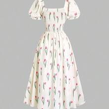 guangzhougaolangshangmao  Vestido de verano estilo francés, vestido largo blanco de alta calidad y lujo con elegante estampado floral de magnolia ditsy para damas - Multicolor - Ver 3