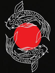Camiseta con estampado de pez koi japonés, recuerdo turístico japonés - Negro - Ver 3