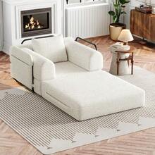 [Patented Design] 2-In-1 Chenille Sofa Bed With Armrest Storage Compartment, Three Metal Frames And Multiple Configuration Options. - 米色 - 查看 2