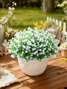 1 Set Artificial Green Plants With Ground Stakes, White Artificial Flowers Outdoor Fake Flowers Plastic UV Resistant Shrubs Greenery Hanging Decor, Suitable For Garden Porch Window Box Farmhouse Outdoor Summer Indoor Decoration, UV Resistant Artificial Camellia Shrubs, Realistic Flower Bouquet, Suitable For Spring Summer Indoor Outdoor Decoration, Home, Hotel, Garden, Wedding And Vacation Scenes, Ground Placement Outdoor Fake Flowers - Multicolor - View 2
