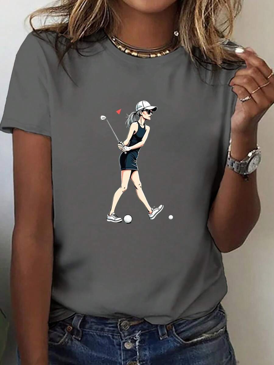 Talla grande - talla extra grande - camiseta de mujer, hecha de algodón puro, tela ligera y transpirable, diseño de cuello redondo, diseño estampado, corte de manga corta, adecuada para primavera y verano. - Gris Oscuro - Ver 1