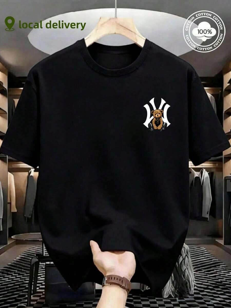 100% cotton camisas  playera de hombre gym sudaderas ropa de hombre Cuello redondo de manga corta conjunto de hombre playa verano playeras de mujer Animación regalos para hombre México envío nacional - Negro - Ver 1