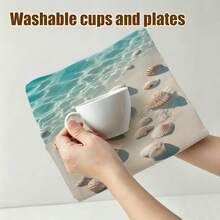 1pc/2pcs/4pcs Coastal Beach Print Towel, Super Soft Quick Dry Absorbent Towel, Realistic Seashell & Ocean Water Pattern, Machine Washable, For Kitchen & Bathroom Decor - Multicolor - View 14