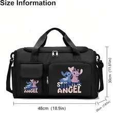 Miniso Disney Stitch & Angel Gym Duffle Bag Black Sports & Travel Carry On Bag For Overnight Trips, Workout - Black - View 5