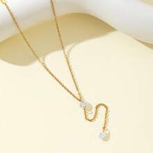 1 Set 2pcs Golden Stainless Steel Water Drop Naked Diamond + 0.5 Flat Cross, 0.5 Flat Cross Round Naked Diamond + Water Drop Naked Diamond Y-Shaped Chain - Gold - View 9
