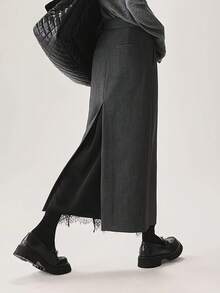 Vestido Elegante y Versátil para Mujer con Abertura y Corte, Largo Midi - Gris ahumado - Ver 5