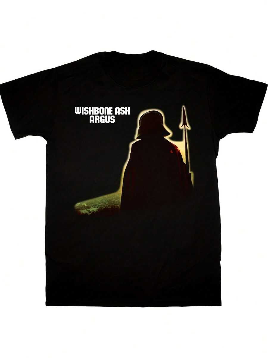 Camiseta Oficial Retro de la Banda Vintage Wishbone Ash Argus 1972 con Arte Icónico del Álbum, Manga Corta, Cuello Redondo, Camiseta Casual para Hombres y Mujeres - Mercancía Coleccionable de Wishbone Ash - Negro - Ver 1