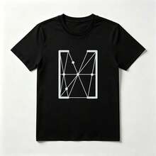 Forma Geométrica Playera de Algodón Negro con Diseño de Líneas - Negro - Ver 1