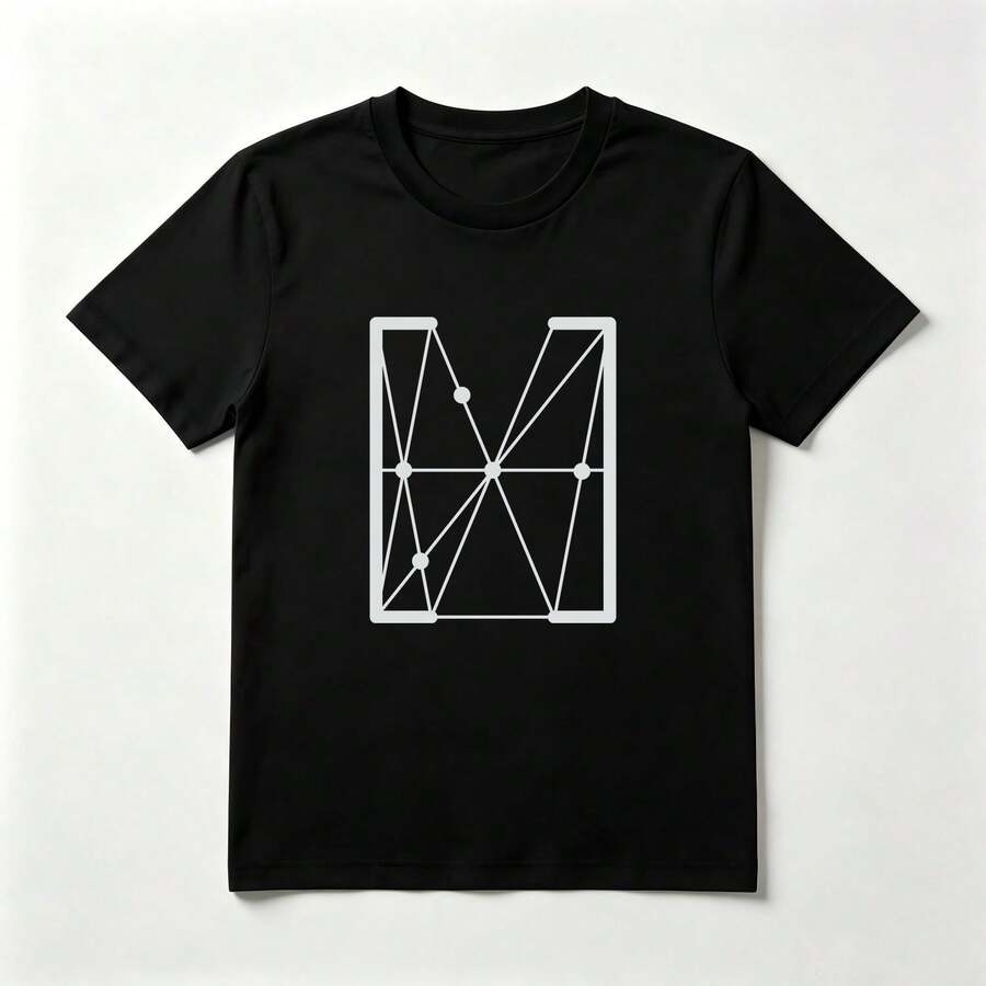 Forma Geométrica Playera de Algodón Negro con Diseño de Líneas - Negro - Ver 1
