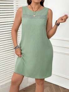 Vestido corto sencillo sin mangas de cuello redondo de unicolor para mujer talla grande - verde menta - Ver 3