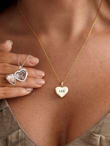 Customized Heart-Shaped Photo Pendant Necklace, Personalized Stainless Steel Engraved Hidden Flip-Open Locket, Text Photo Jewelry Gift For Mother, Anniversary Gift, Memorial Keepsake - Custom Heart-shaped Photo Necklace - View 8