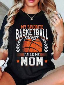 My Favorite Basketball Player Calls Me Mom Casual Short Sleeve Basketball T-Shirt Casual Short Sleeve T-Shirts For Men And Women - 黑色 - 查看 6