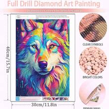 DIY 5D抽象涂鸦狼钻石画套装，全圆钻石画，家居装饰手工礼品 - 查看 2