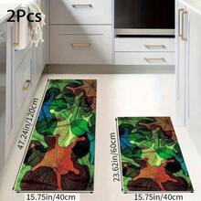 1 pieza Alfombra larga con estampado de hojas, felpudo de interior, alfombra de lado de cama, alfombra de piso de cocina, apta para sala de estar, lavandería, baño - Multicolor - Ver 12