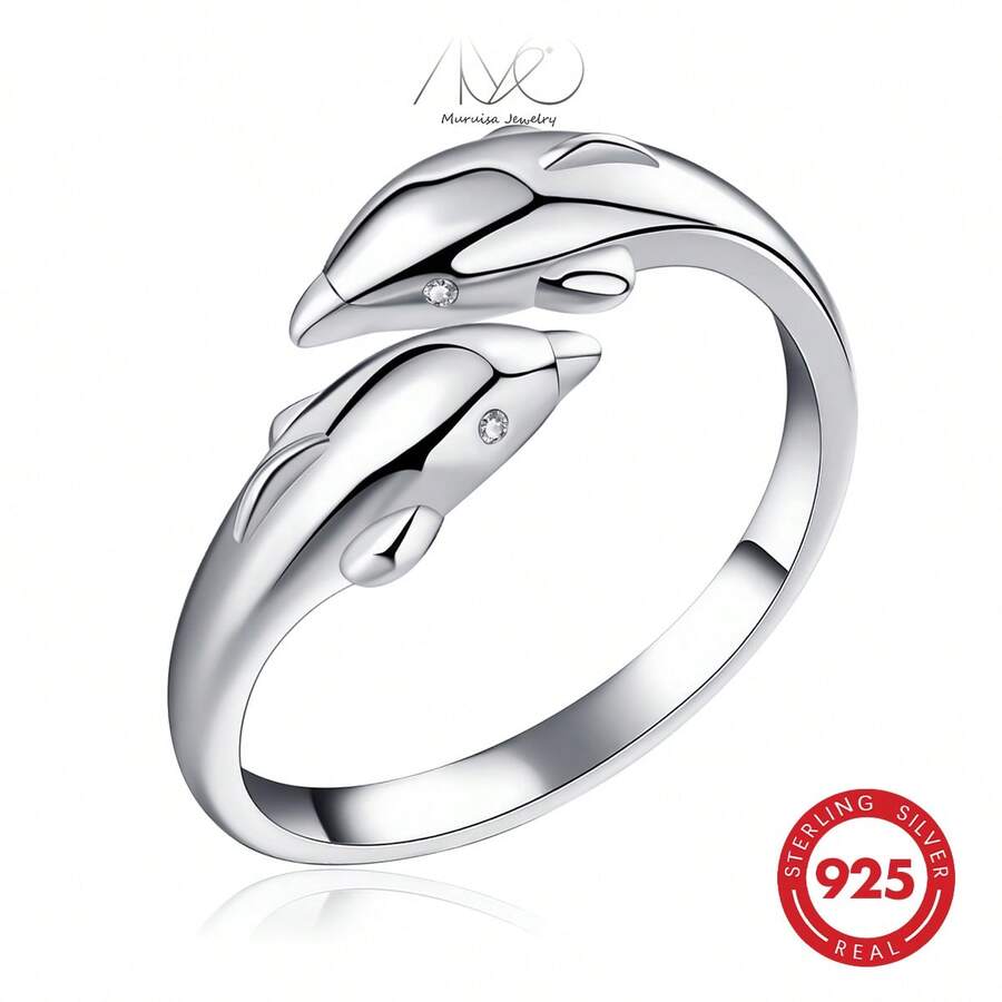 1pc 925 Silver Ocean Dolphin Open Ring For Women, Suitable For Vacation, Party, Daily Gathering, Holiday, Gift For Friends And Family, Holiday Gift, Gift Box
