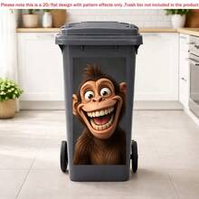 1pc 2D Flat Self-Adhesive Trash Can Sticker Funny Monkey Trash Can Sticker, Crazy Ape Decal, Waterproof Outdoor Garbage Bin Decor, Cute Yard DIY Decoration, PVC Material, Easy To Peel And Stick, Flat Art Sticker, Kitchen Storage - A - View 4