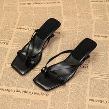 Spring/Summer New Arrival, Women's Chocolate Brown Toe-Post Sandals, Square Toe Flat Flip-Flops, Fashion Casual Sandals - Black - View 7