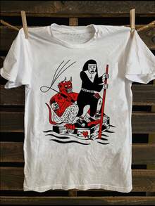 Camiseta Vintage Punk Gótica para Hombre - Divertido Gráfico de Jesús, Diablo y Ángel - Camiseta con Gráficos Cristianos Inspirada en la Música Heavy Metal - Corte Holgado y Suave 50% - Base Blanca con Estampado Vintage Negro y Rojo - Ropa Casual para Todas las Temporadas - Estilo Punk Duradero - Negro - Ver 6