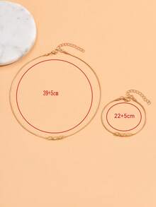 2 cái/bộ Đơn Giản & Đa Năng Dây Chuyền Xương Rắn Hình Bầu Dục Vòng Cổ Và Vòng Tay - Vàng - Xem 4