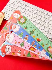 100pcs Cartoon Paper Ruler, Cartoon Drawing Measuring Ruler, Christmas Paper Bookmark, Multifunctional Learning Small Gift [Product Material: Paper] - Multicolor - View 1