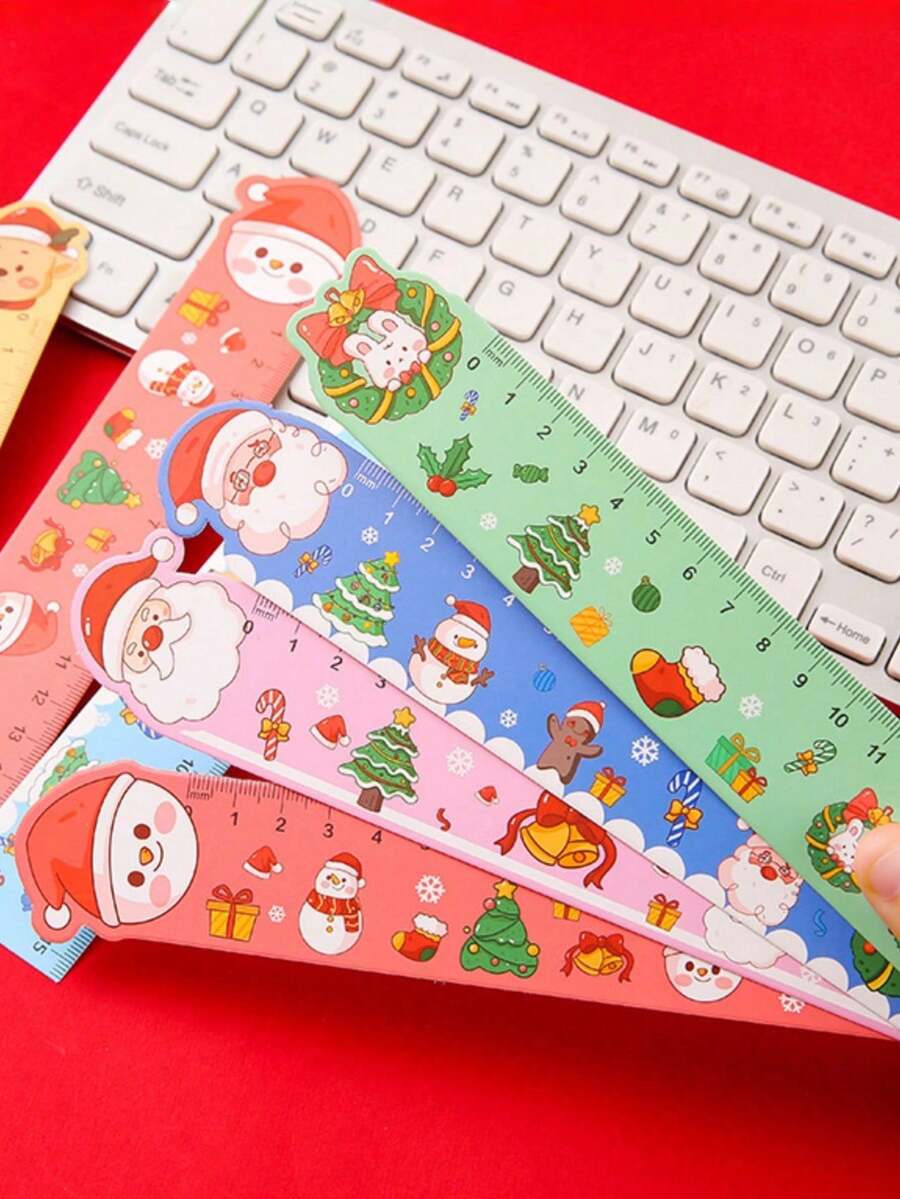 100pcs Cartoon Paper Ruler, Cartoon Drawing Measuring Ruler, Christmas Paper Bookmark, Multifunctional Learning Small Gift [Product Material: Paper] - Multicolor - View 1