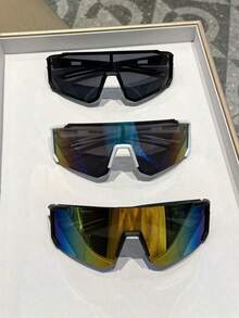1 Piece / 3 Pieces / 5 Pieces Oversized Men's Gradient Sports Glasses, Fashionable For Cycling, Driving And Sports, Color Changing Sports Glasses, Suitable For Outdoor Travel - 3雙(黑色+藍色+綠色) - 查看 12