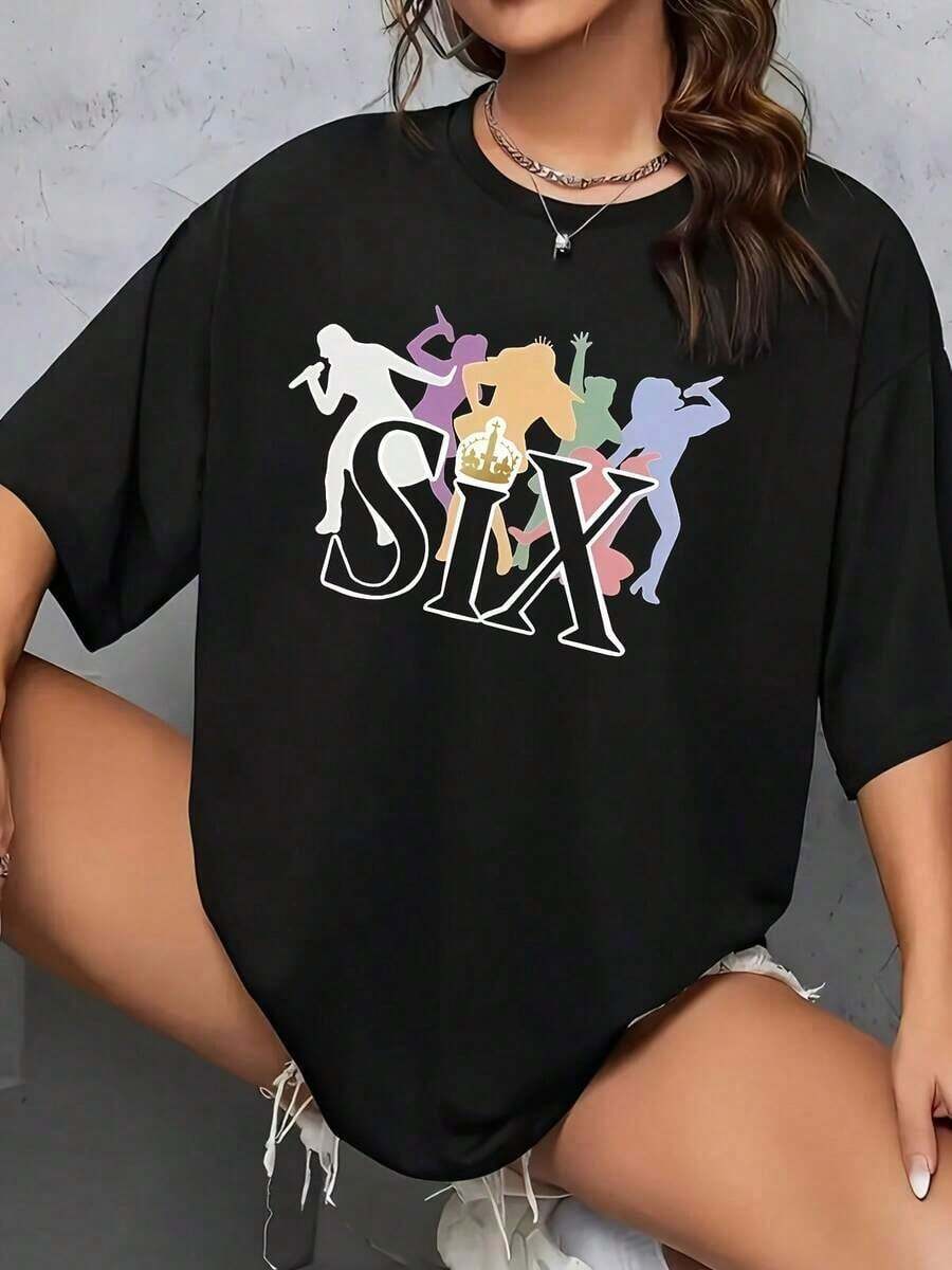 Camiseta de Mujer Six The Musical, Camiseta Casual de Algodón de Manga Corta, Moda de Temporada, Camiseta Casual de Cuello Redondo y Manga Corta, Camiseta con Estampado, Tela Cómoda, Camiseta con Estampado de Anime/Lema/Banda/Cantante, Moda Minimalista, Camiseta Duradera para Atuendo Casual, Regalos de Cumpleaños, Ajuste de Elasticidad Media, Lavable a Máquina - Camiseta Versátil para Uso Diario y Ocasiones Especiales - Negro - Ver 1