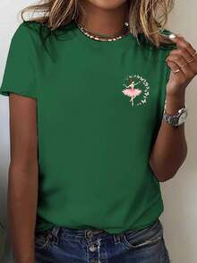 Talla grande - talla extra grande - camiseta de mujer, hecha de algodón puro, tela ligera y transpirable, diseño de cuello redondo, diseño estampado, corte de manga corta, adecuada para primavera y verano. - Verde - Ver 6
