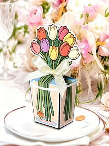 10個3D花卉山頂盒附緞帶,鬱金香花束派對零食盒 - 迷你禮品袋,適用於派對贈品、生日、婚禮、母親節、餅乾、糖果和萬聖節 - A - 查看 8