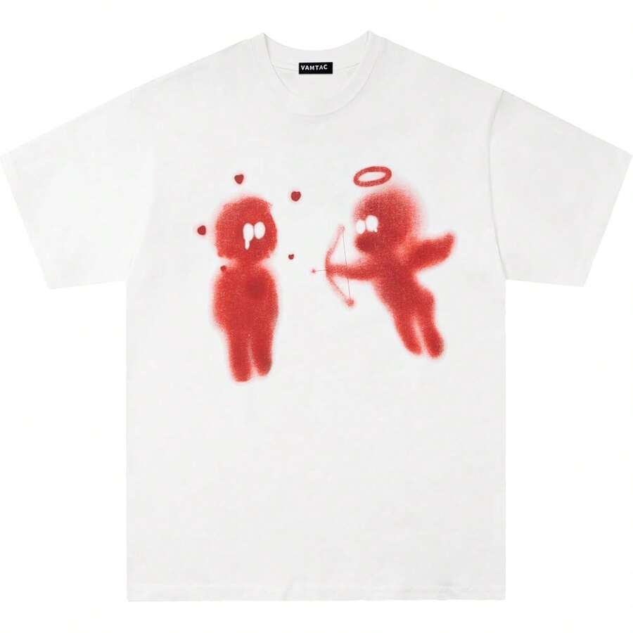 Camiseta estampada 2026Mens Oversized Graphic Tees Y2k Vintage Cupid's Love Arrow Short Sleeve Streetwear Tops Tshirt,Camisetas para hombre, camisetas para mujer, camisetas modernas para el día a día, camisetas del Mundial 2026, camisetas estampadas, ropa de Pascua, regalos para fans del anime. - Blanco - Ver 1