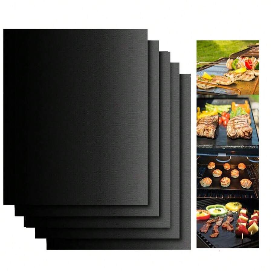 2/6/12pcs Reusable Non-Stick Grill Mat Set - Suitable For Gas, Charcoal Or Electric Grills - Easy To Clean - 15.75 X 13 Inches, Black