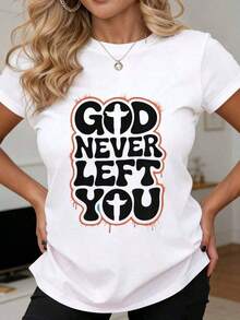 Camiseta con la frase "Dios nunca te abandonó" para mujeres y hombres, con diseño de cruz, perfecta para inspiración religiosa y uso diario, adecuada para un estilo de vida casual y activo. - Blanco - Ver 7