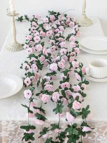 1条人造玫瑰藤蔓，45朵玫瑰，塑料材质，3D仿真花环，3D玫瑰藤蔓，适用于婚礼、卧室、墙面装饰、花园拱门、DIY、户外庭院装饰、春季、DIY花环、礼品、餐桌中心装饰、生日装饰、室内外装饰、仿真塑料花散装，可用于花瓶装饰、农舍家居装饰、波西米亚风婚礼 - 淺粉色 - 查看 4