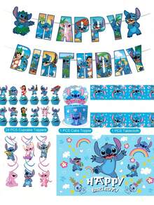 Bộ trang trí tiệc sinh nhật chủ đề Disney Stitch màu xanh, cờ treo xoắn ốc và trang trí bánh kem Stitch, phù hợp cho tiệc sinh nhật trẻ em, lễ kỷ niệm, tiệc đầy tháng, tiệc tốt nghiệp, tiệc chủ đề lễ hội, đạo cụ chụp ảnh, quà sinh nhật cho bé gái, phụ kiện tiệc chủ đề hoạt hình Stitch, phù hợp cho các buổi lễ mọi lứa tuổi - Nhiều màu - Xem 1