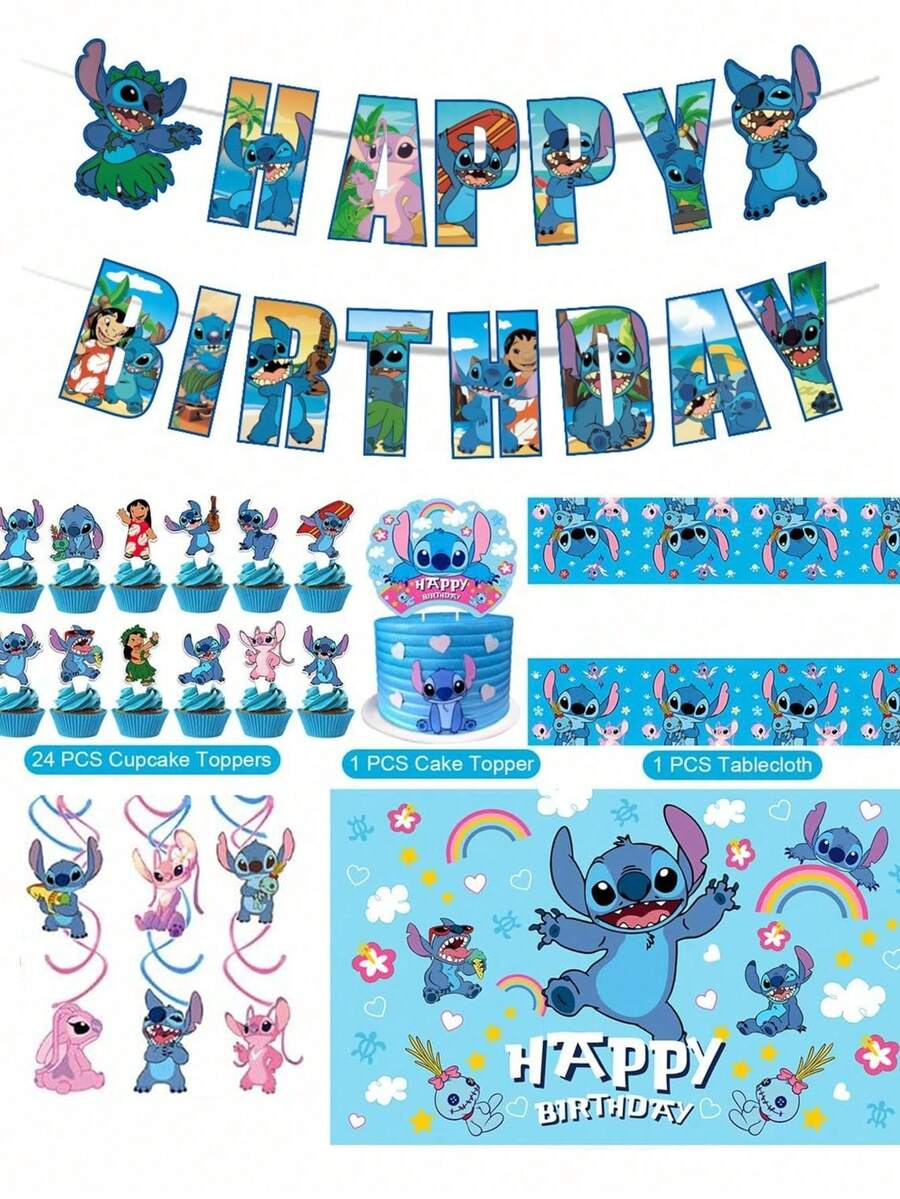 Bộ trang trí tiệc sinh nhật chủ đề Disney Stitch màu xanh, cờ treo xoắn ốc và trang trí bánh kem Stitch, phù hợp cho tiệc sinh nhật trẻ em, lễ kỷ niệm, tiệc đầy tháng, tiệc tốt nghiệp, tiệc chủ đề lễ hội, đạo cụ chụp ảnh, quà sinh nhật cho bé gái, phụ kiện tiệc chủ đề hoạt hình Stitch, phù hợp cho các buổi lễ mọi lứa tuổi - Nhiều màu - Xem 1