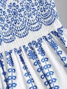 Vestido vintage de mujer con cintura anudada y estampado floral diminuto, de peso ligero y lujoso, sin mangas, rojo, ajustado, sexy, adecuado para vacaciones de verano y fiestas - Multicolor - Ver 3