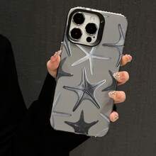1pc INS Style Black & Gray Starfish Shockproof Soft Phone Case, Minimalist Elegant Design, Best Gift Choice, Compatible With IPhone 17/17Pro/17ProMax/16/11/16Plus/16ProMax/16e/15ProMax/13/14/12/14ProMax/12ProMax/13ProMax/12Pro/13Pro/14Pro - Black Frames In a Translucent Gray - View 2