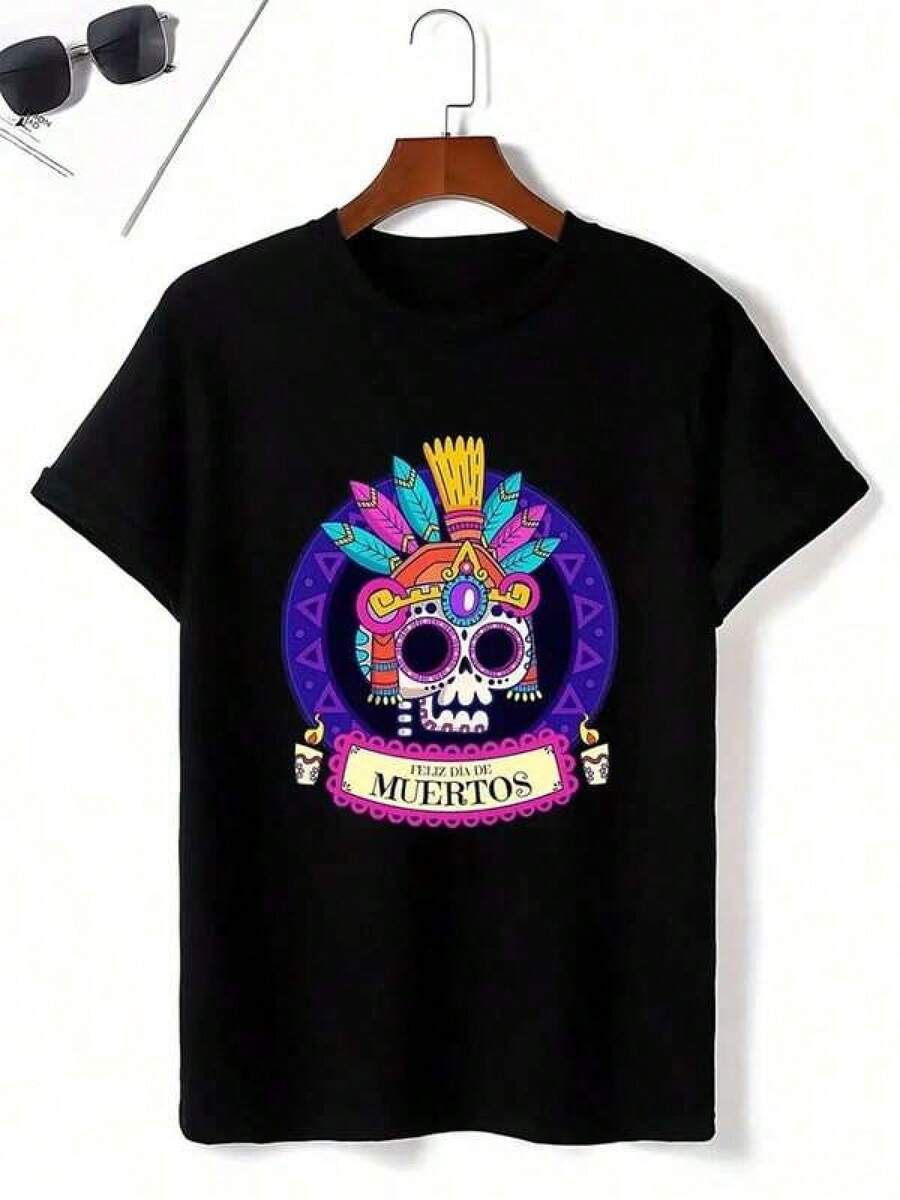 Camisetas Y2K nuevas 2026Men's Mexican Day Of The Dead Graphic T-Shirt - Skull & Sombrero Print Tee - Breathable Knit Fabric - Casual & Themed Events - Machine Washable Everyday Shirt, Summer Clothing, Stretchy Materialhalloween Clothes,Vintage,Teacher Shirts,Cotton Graphic Tees,Streetwear Men,Y2k Clothes,blusas para mujer,playeras de mujer,blusas,playeras de hombre,playera de hombre,vestidos casuales para mujer elegante,Camiseta estampada,camisas para niño,playeras de niño,tops para adolescentes,conjuntos para niña - Negro - Ver 1