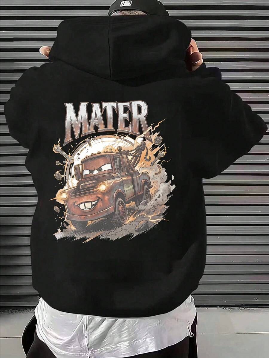 Disney Cars Tow Mater Graphic Hoodie, Featuring The Rusty Tow Truck With Mechanic-Themed Action Print, Ideal For Everyday Casual Streetwear And Nostalgic Auto-Themed Disney Fan Outfits - màu đen - Xem 1