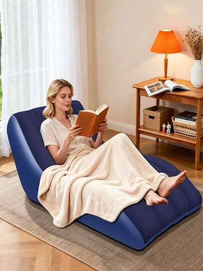 Cadeira inflável para adultos, cadeira inflável com superfície aveludada, poltrona inflável reclinável com encosto, sofá inflável ergonômico e confortável, sofá inflável para camping.