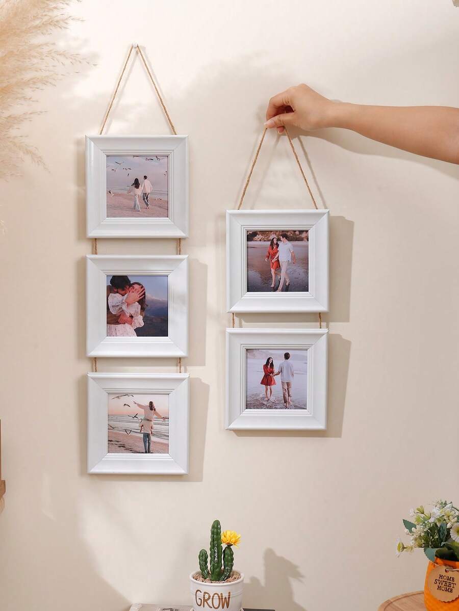 1pc Hanging Rope Photo Frame, 10x10cm/4x4 Inch Square Photo, Minimalist Classic Wall Decor Frame, Suitable For Living Room, Bedroom, Office, Creative Gift For Friends And Family - Multicolor - View 1